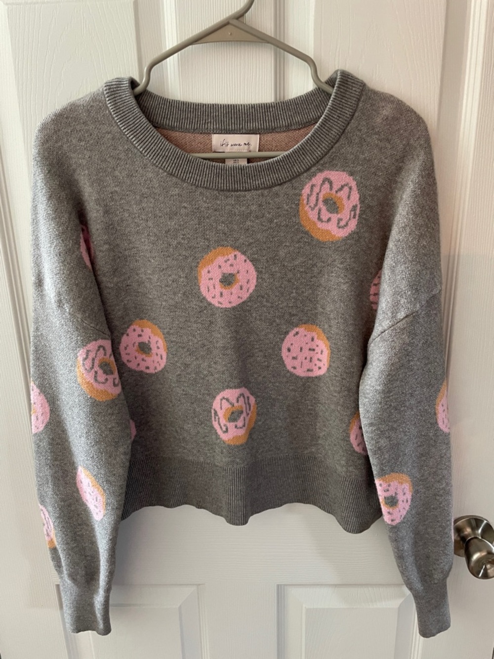 Gray Donut-Print Crewneck Sweater - Women's